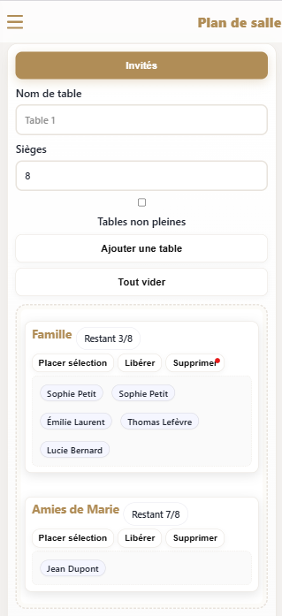 Outil Plan de Table Mariage en Ligne